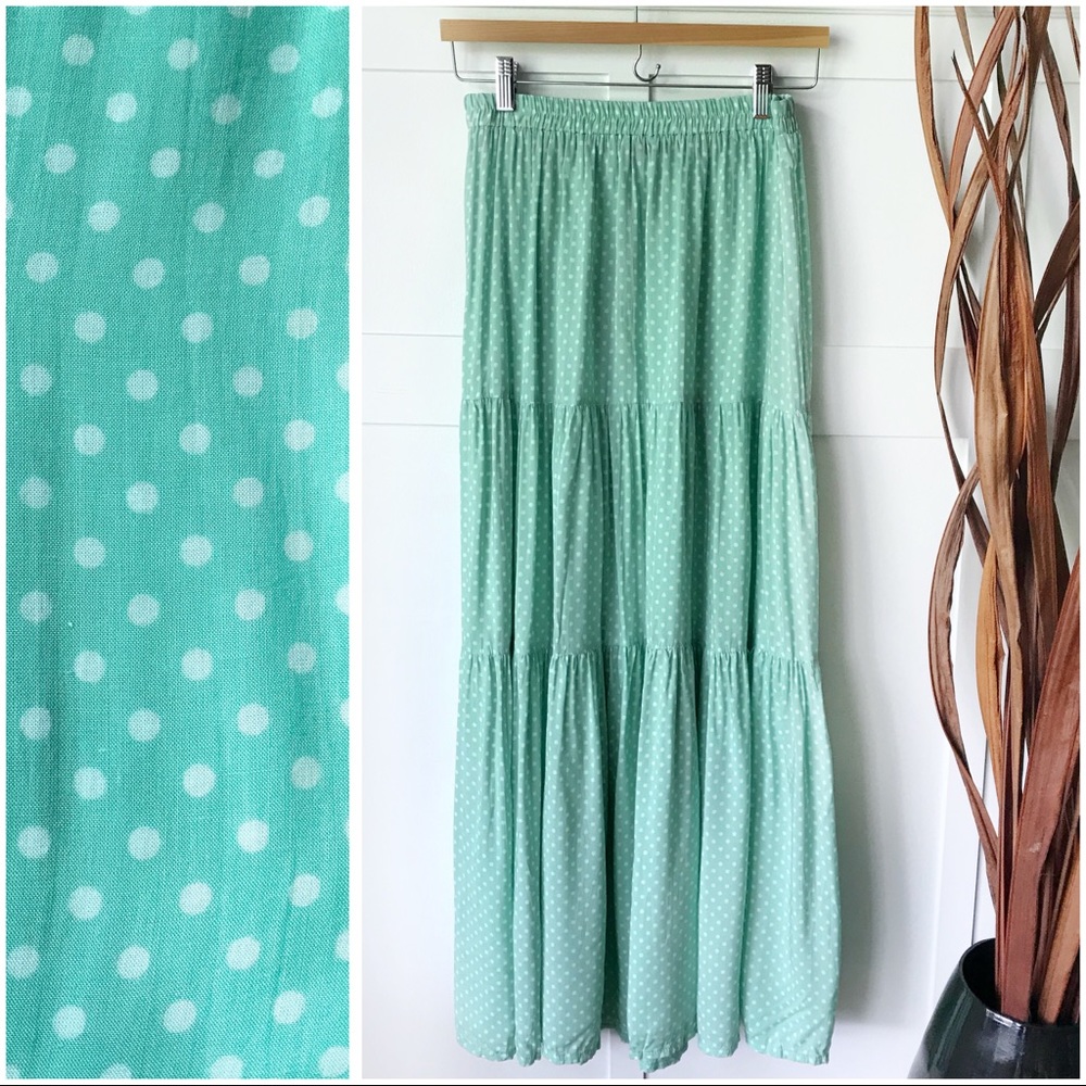 Mint & White Polka Dot Maxi Skirt